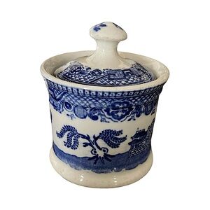 Antique Gridley & Mylant Hotel Ware “Willow” Salt Cellar with Knobbed Lid